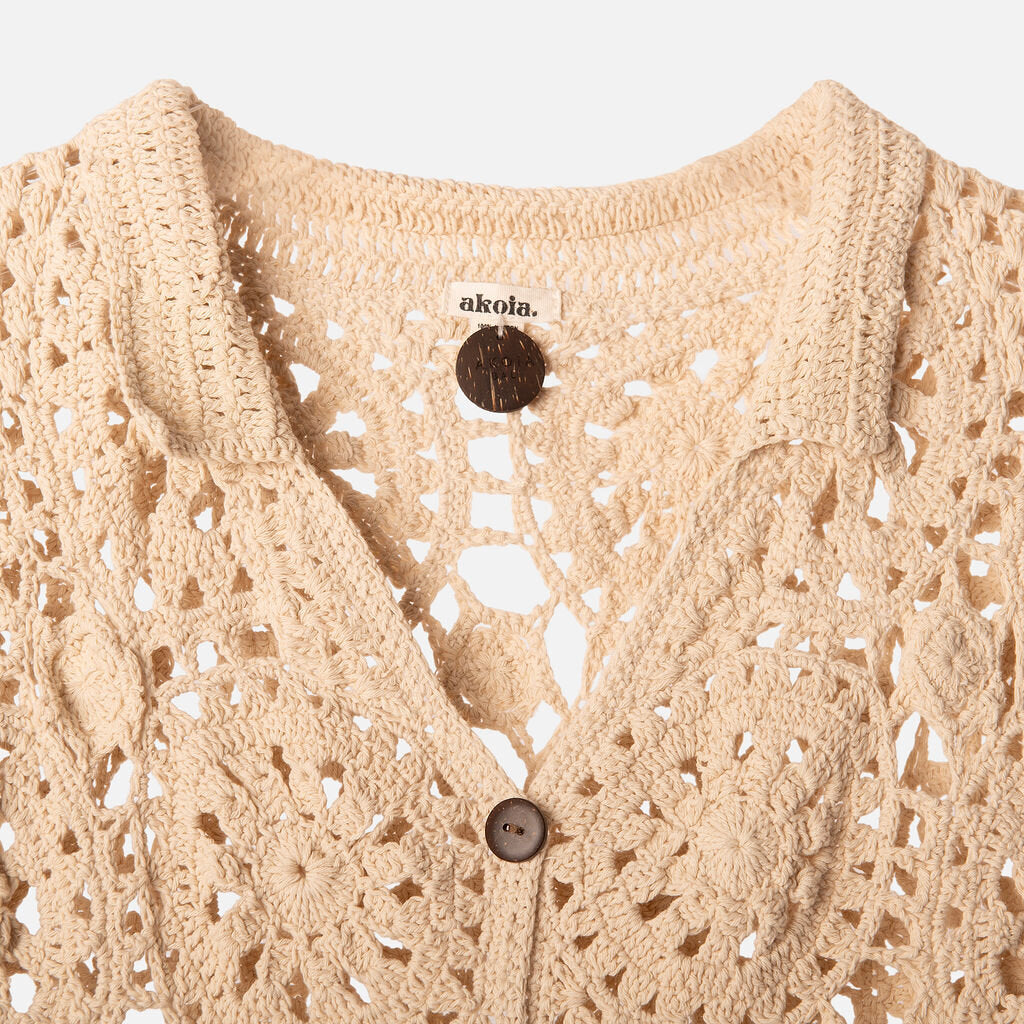 Akoia Beige Cotton Crochet Cover-Up