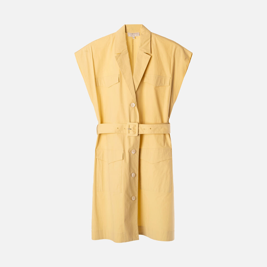 Antonelli Yellow Cotton Belted Collared Dress