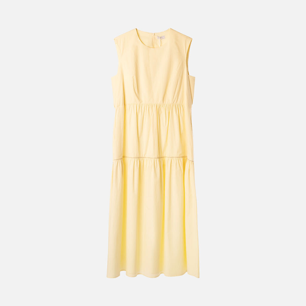 Peserico Yellow Cotton Tiered Midi Dress