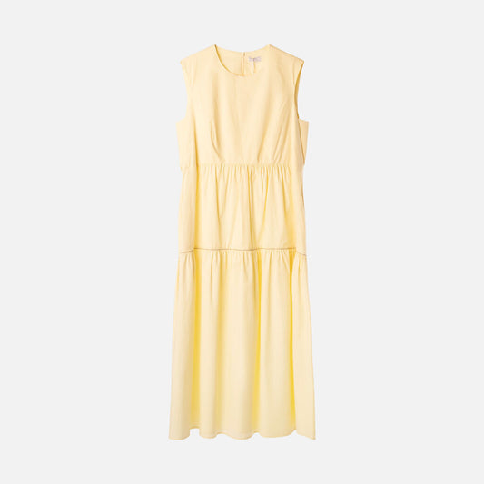 Peserico Yellow Cotton Tiered Midi Dress