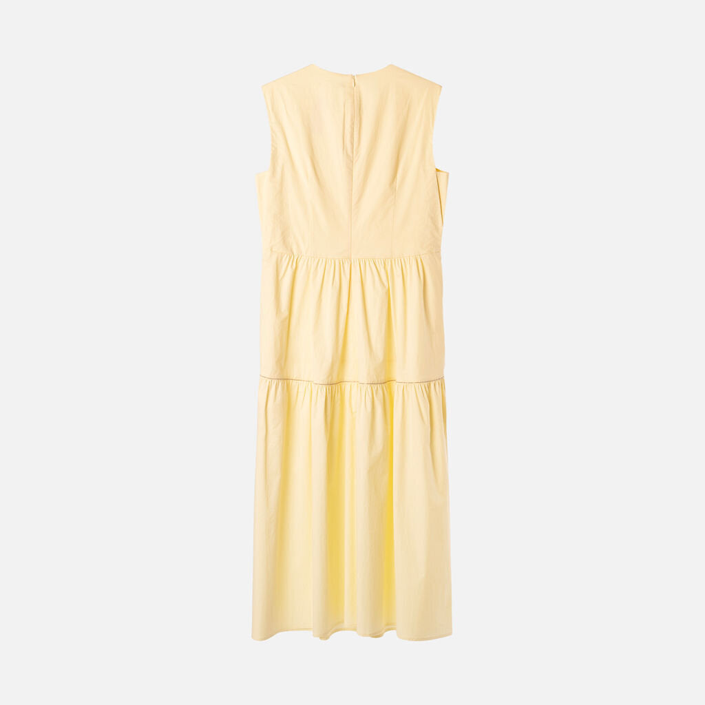 Peserico Yellow Cotton Tiered Midi Dress