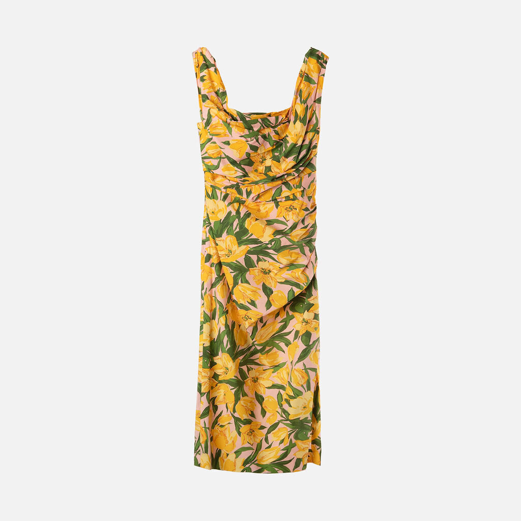 Carolina Herrera Pink Cotton Floral Print Ruched Dress