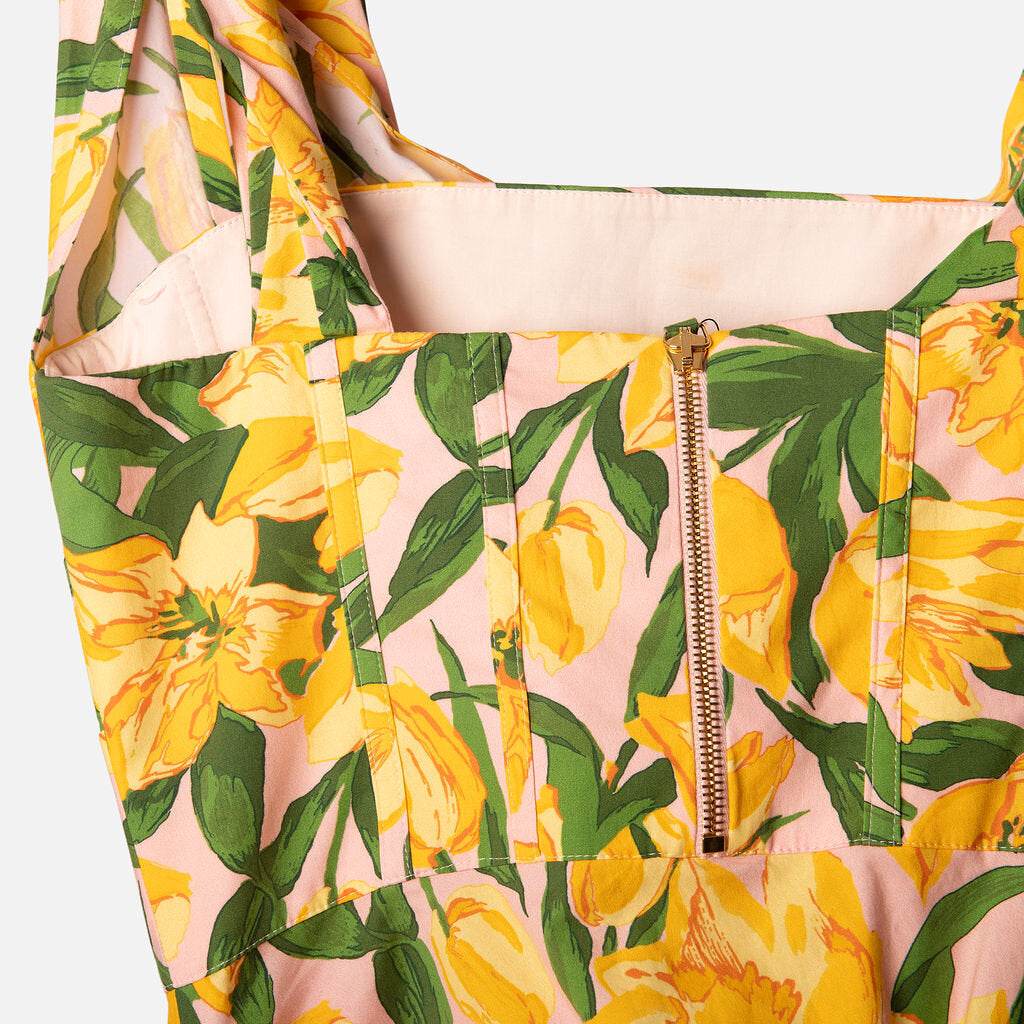 Carolina Herrera Pink Cotton Floral Print Ruched Dress