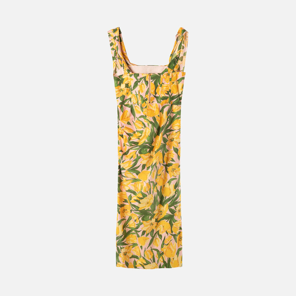 Carolina Herrera Pink Cotton Floral Print Ruched Dress