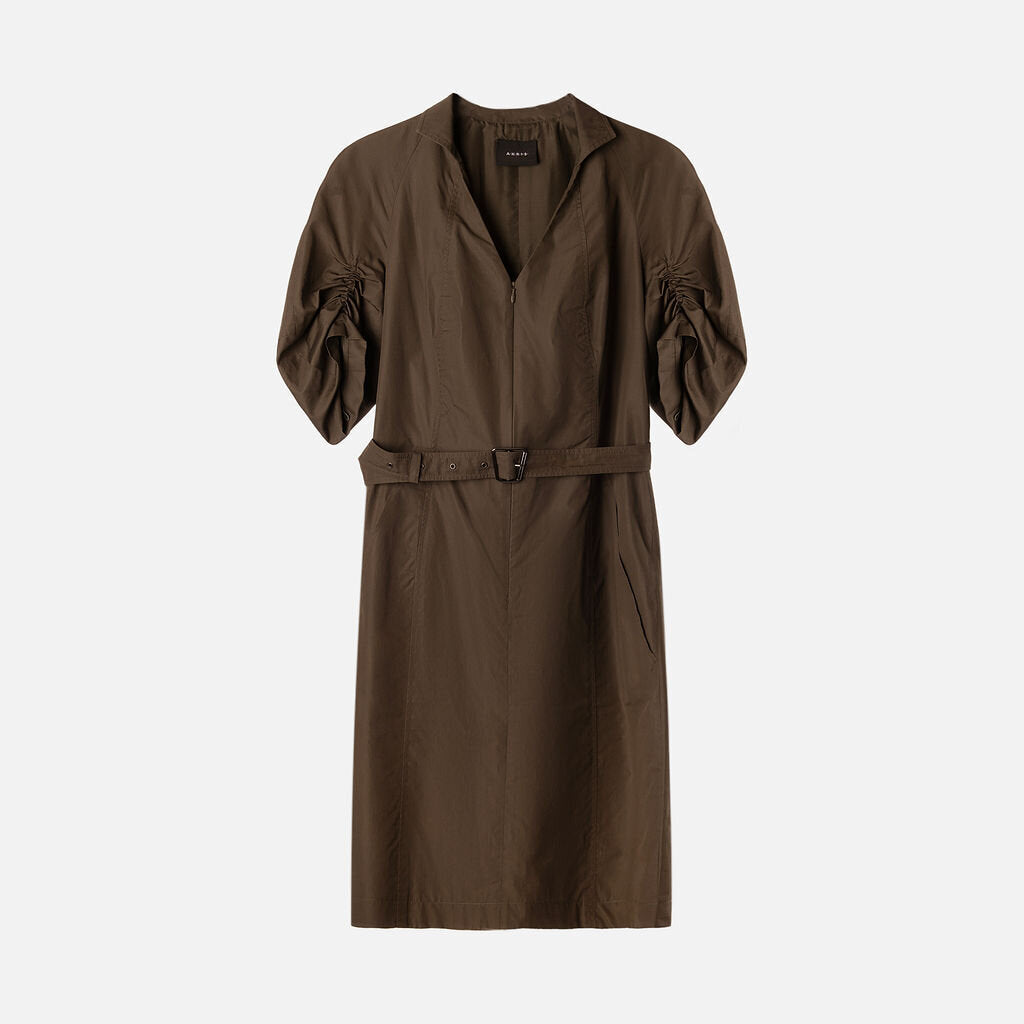 Akris Green Ruched Sleeve Midi Dress
