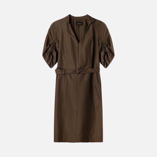 Akris Green Ruched Sleeve Midi Dress