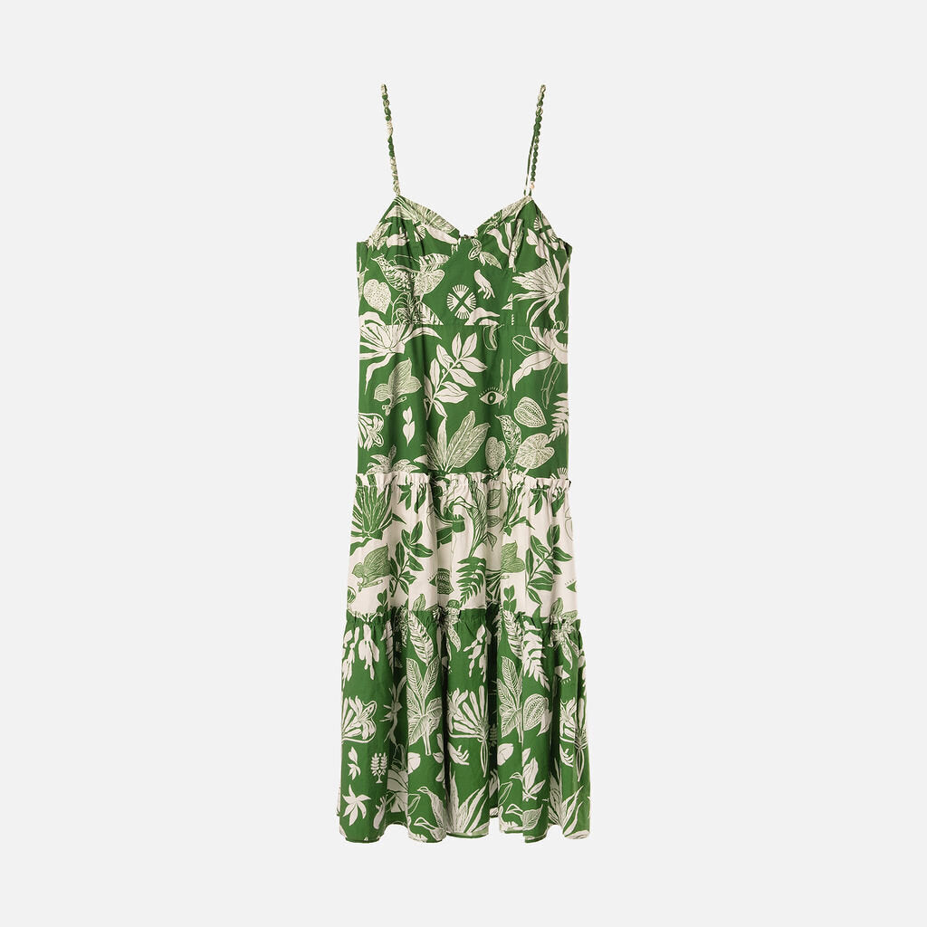 Farm Rio Green & White Botanical Cotton Midi Dress