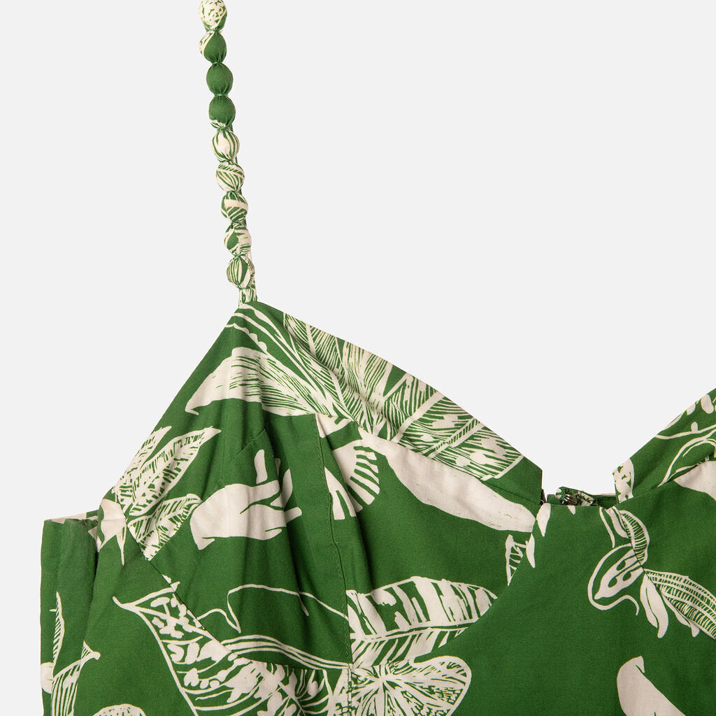 Farm Rio Green & White Botanical Cotton Midi Dress