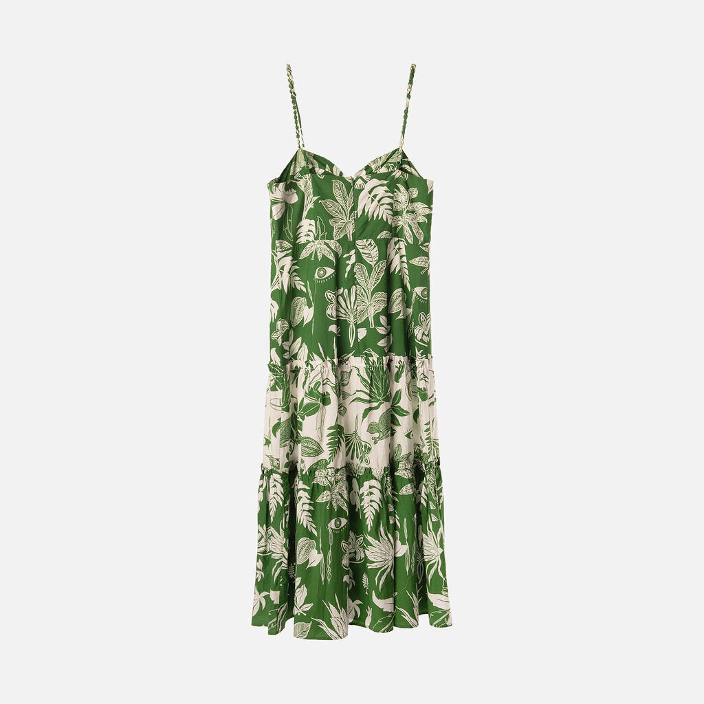 Farm Rio Green & White Botanical Cotton Midi Dress