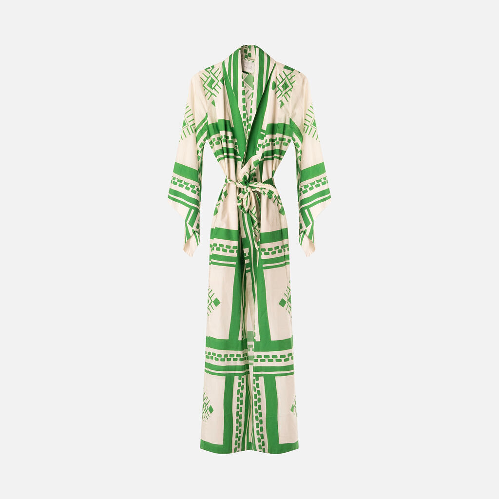 Johanna Ortiz Green Print Cotton Blend Cover Up/Dress