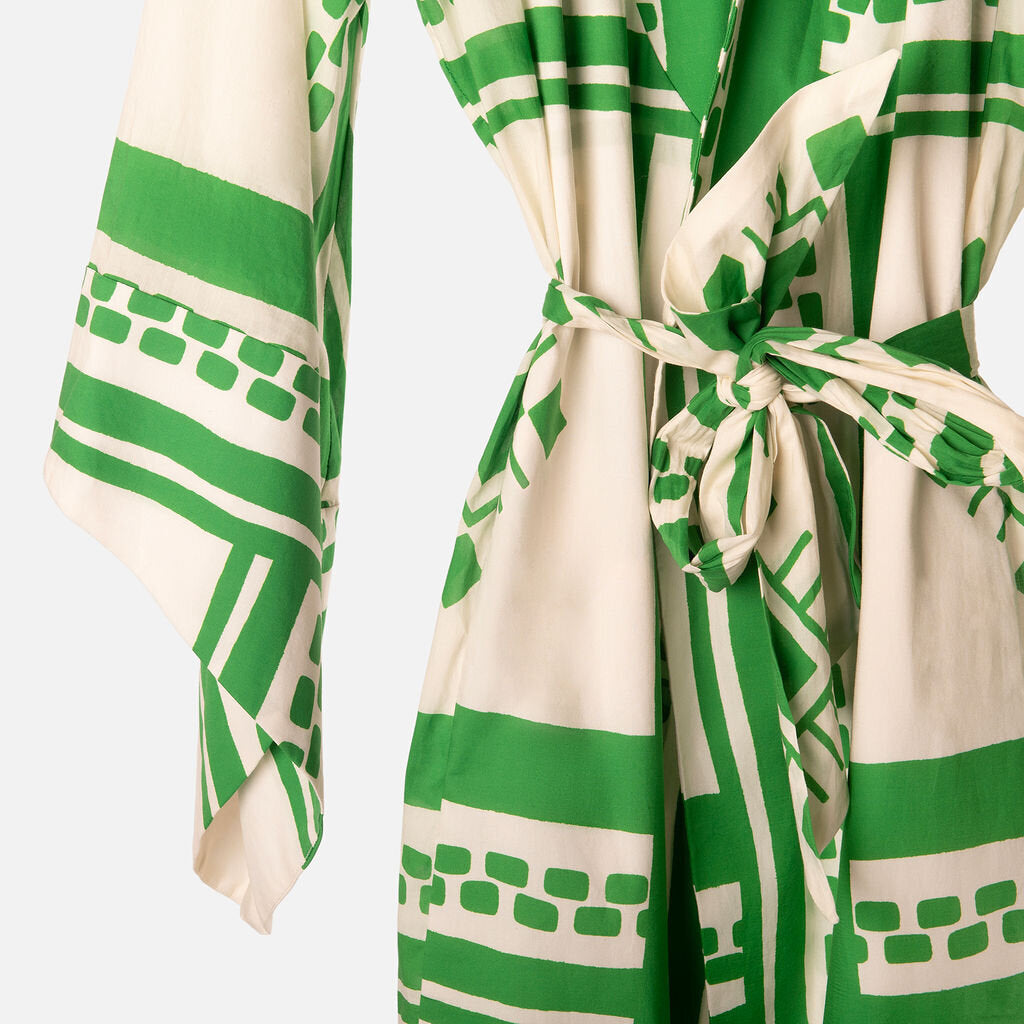 Johanna Ortiz Green Print Cotton Blend Cover Up/Dress