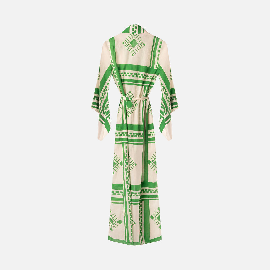 Johanna Ortiz Green Print Cotton Blend Cover Up/Dress