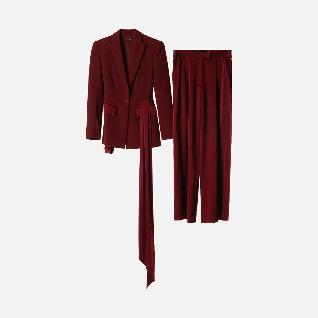 Alex Perry Burgundy Draped Blazer & Pant Set