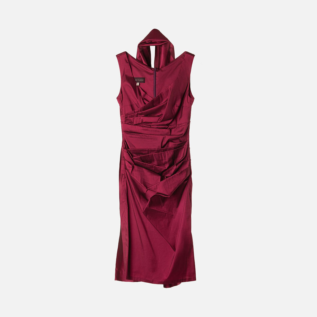 Talbot Runhof Red Silk Blend Ruched Midi Dress & Scarf