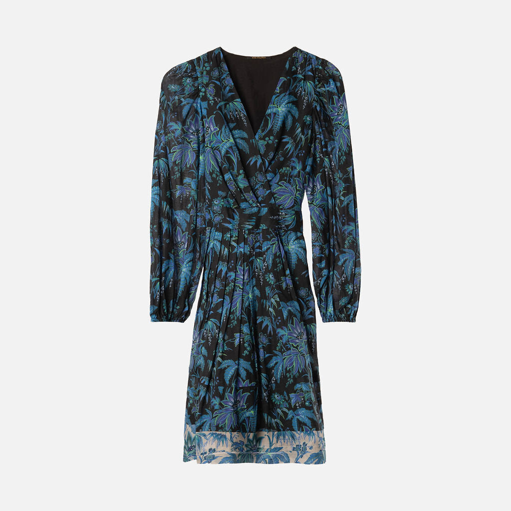 Kobi Halperin Black & Blue Jungle Print Belted Dress