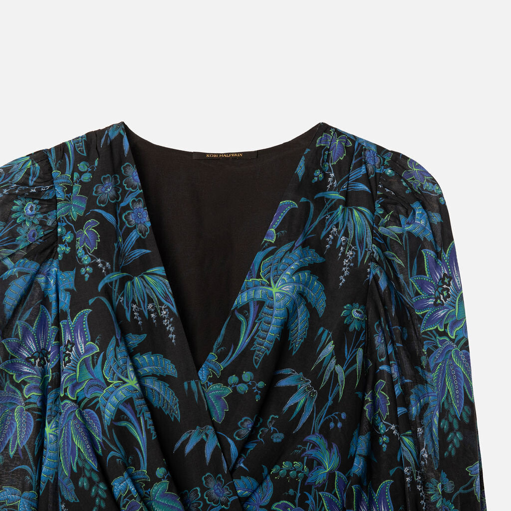 Kobi Halperin Black & Blue Jungle Print Belted Dress