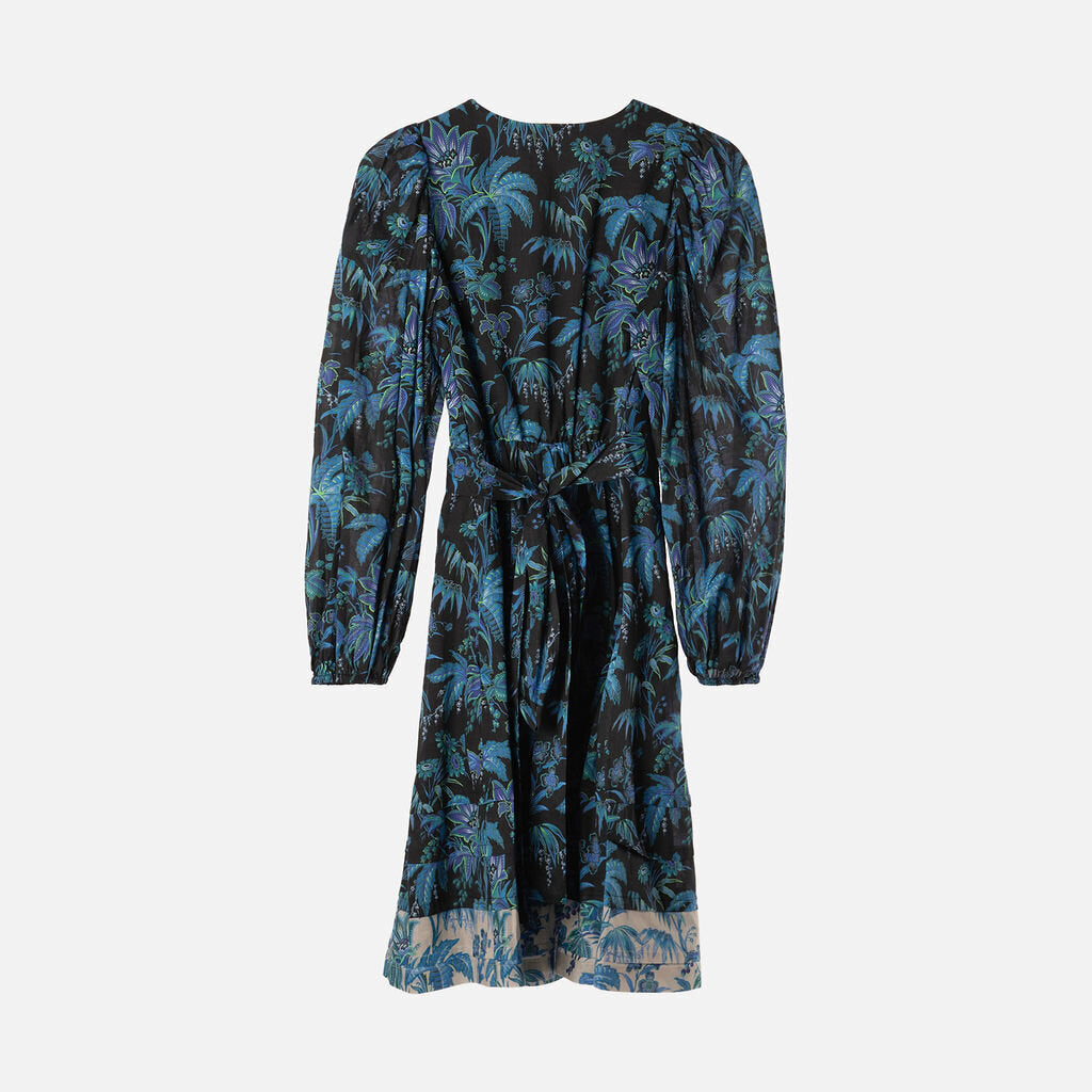 Kobi Halperin Black & Blue Jungle Print Belted Dress