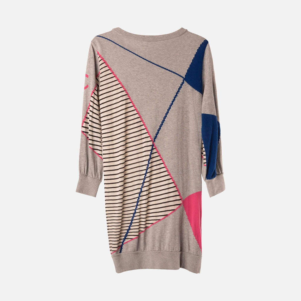 Chanel 08P Gray Cotton & Cashmere Colorblock Striped Sweater Dress