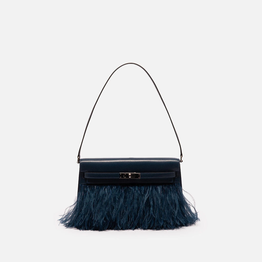 Hermes Elan Chevre Navy With Ostrich Feathers (2025)