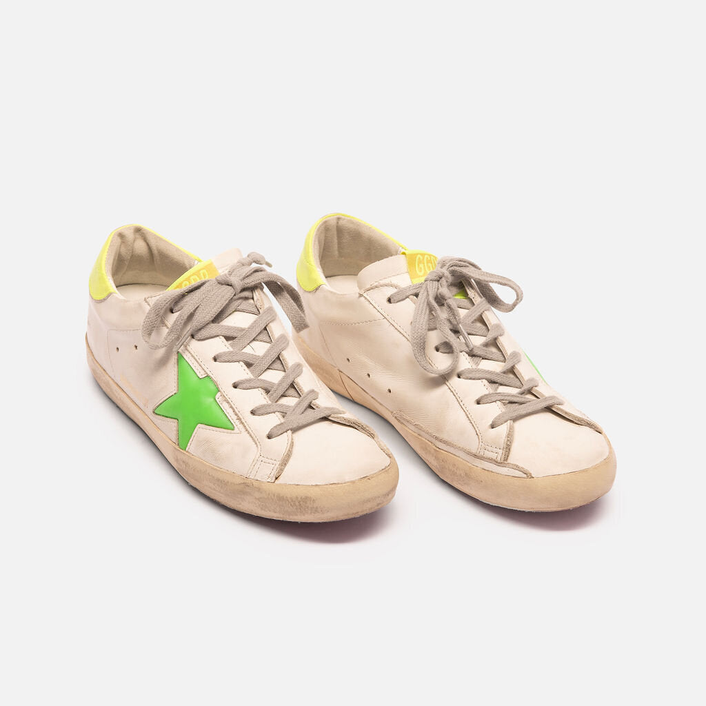 Golden Goose White & Green Superstar Low