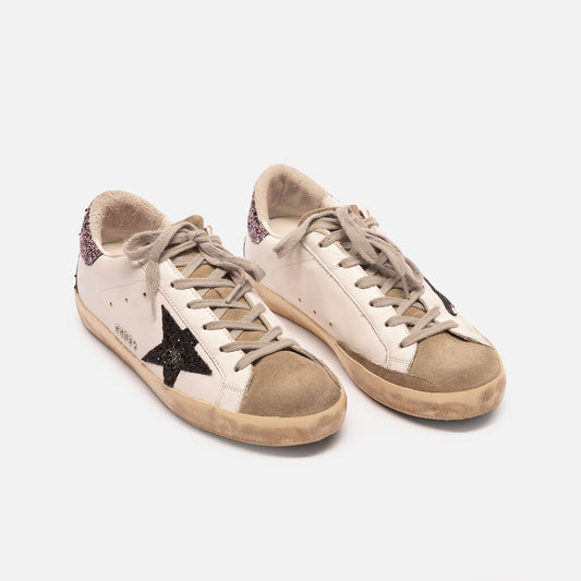 Golden Goose White Leather Purple Glitter Sneakers