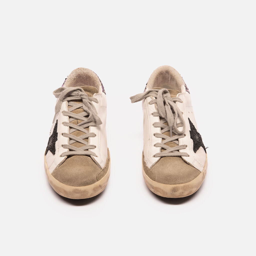 Golden Goose White Leather Purple Glitter Sneakers