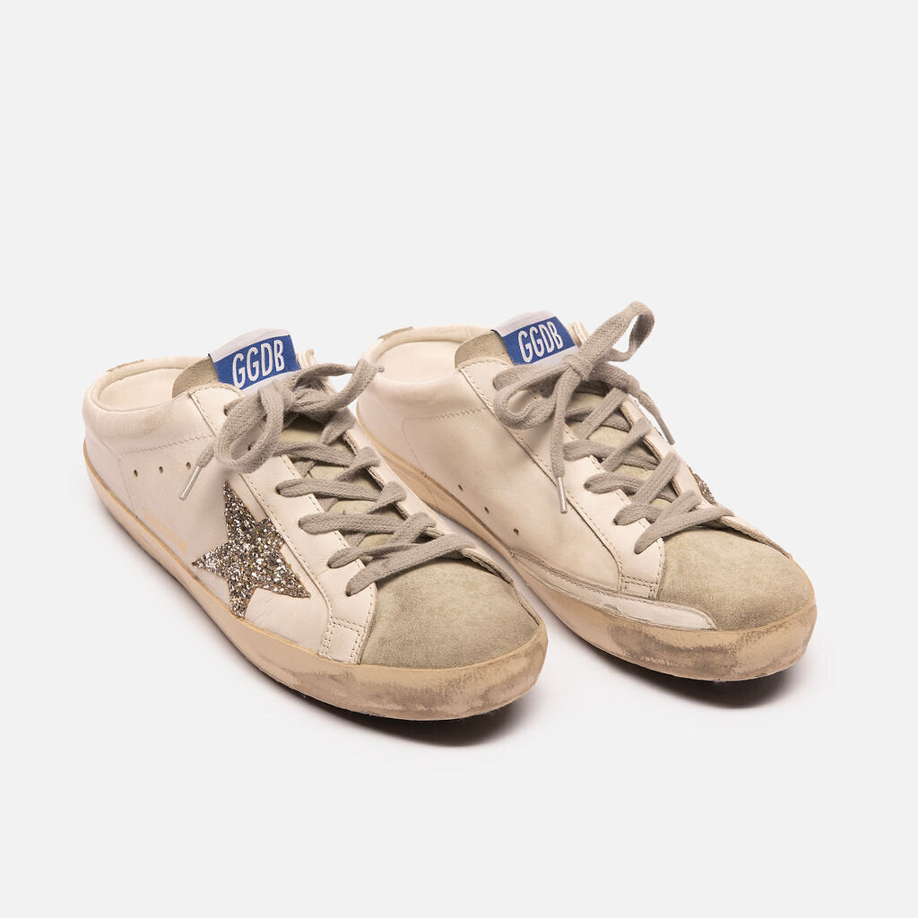 Golden Goose White & Gray Leather Slip On Sneaker