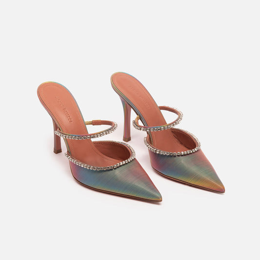 Amina Muaddi Holographic Crystal-Embellished Heeled Mules