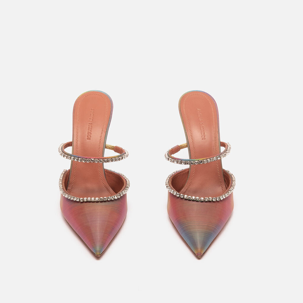 Amina Muaddi Holographic Crystal-Embellished Heeled Mules