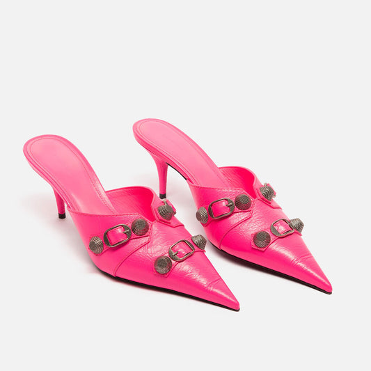 Balenciaga Pink Leather Cagole Mules
