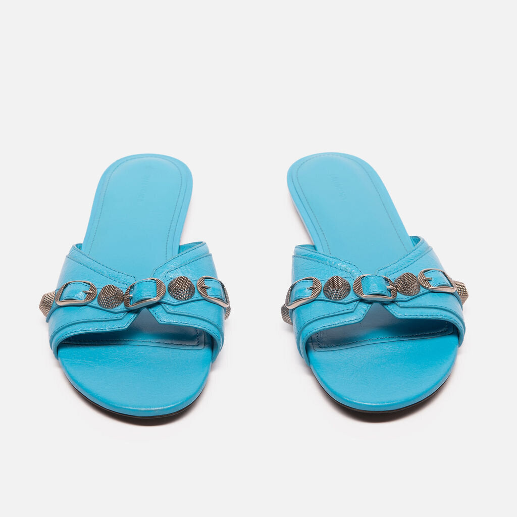 Balenciaga Blue Leather Cagole Studded Slides