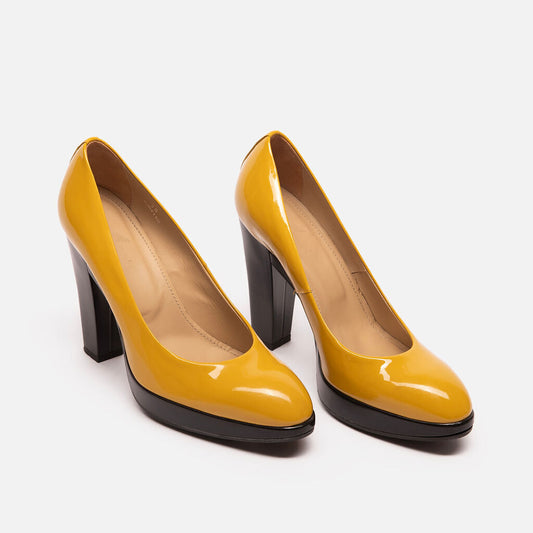 Hogan Yellow Patent Leather Platform Pumps