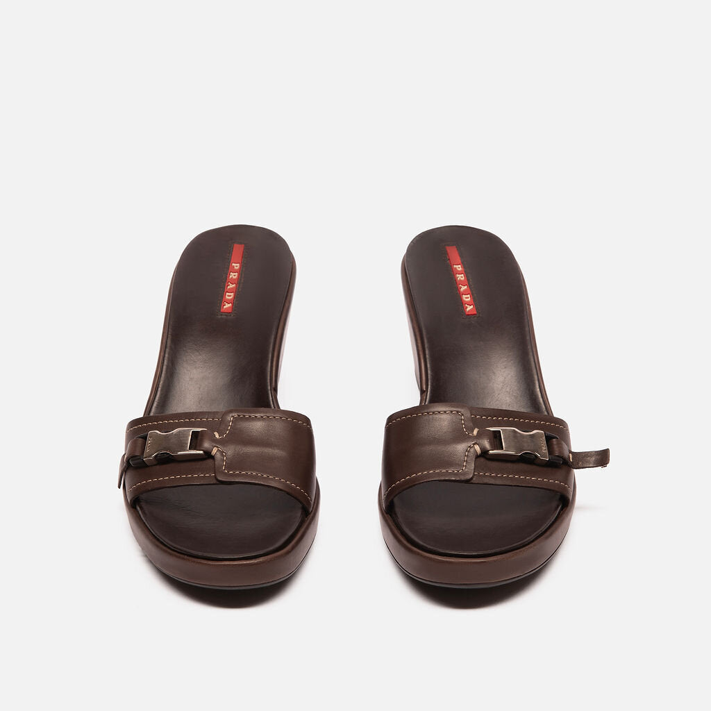 Prada Brown Leather Platform Slide