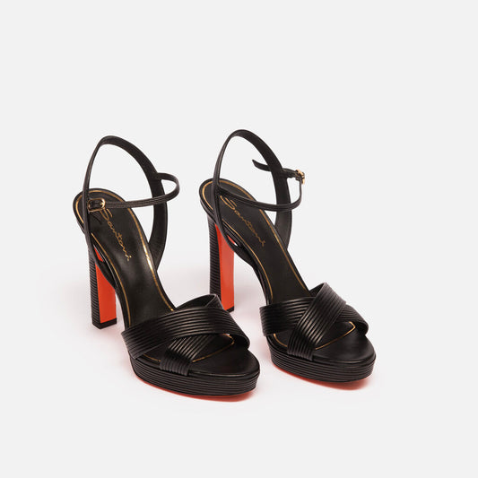 Santoni Black Leather Platform Sandal