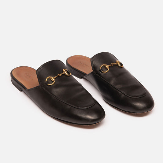 Gucci Black Leather Horsebit Mules