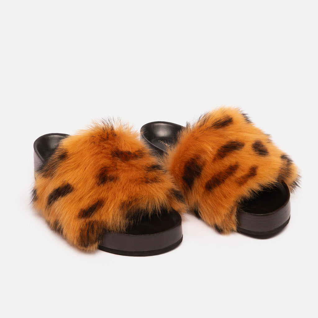 Celine Leopard Faux Fur Slides