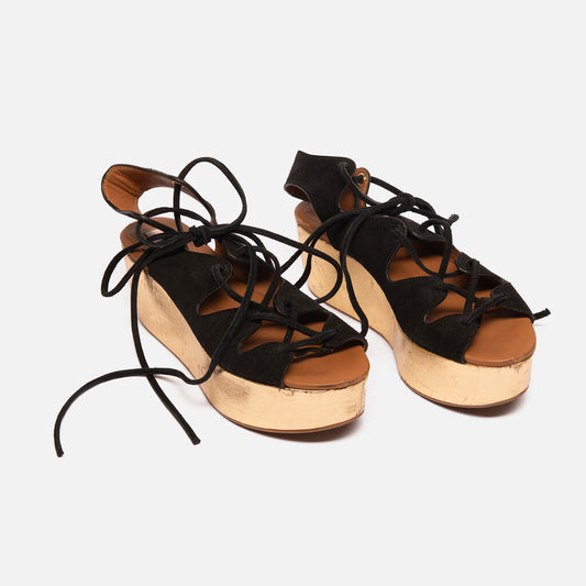 Sea By Chloe Gold Platform & Black Lace Up Sandal