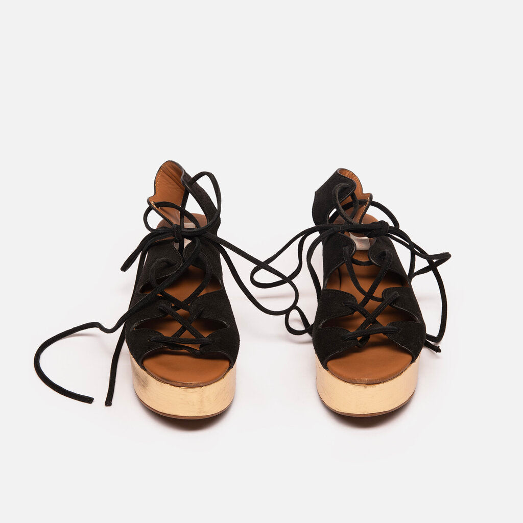 Sea By Chloe Gold Platform & Black Lace Up Sandal