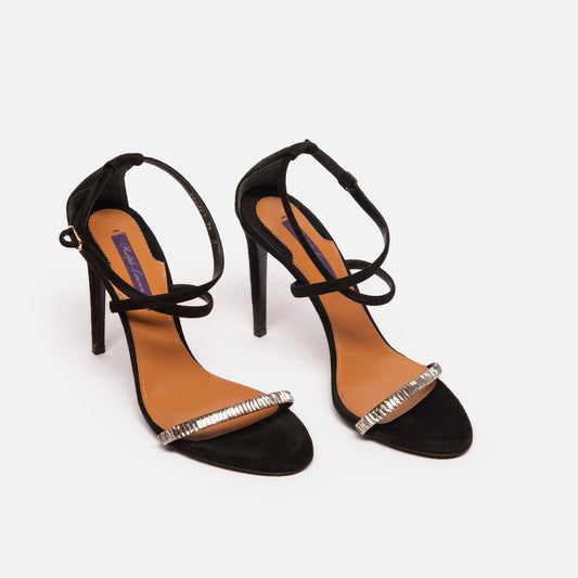 Ralph Lauren Purple Label Black Suede Crystal Strap Heel, 38