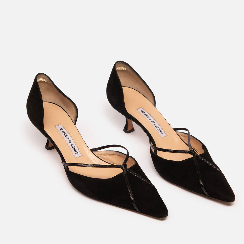 Manolo Blahnik Black Suede Kitten Heel