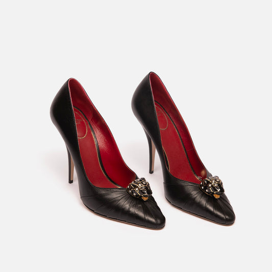 Valentino Black Leather Pas de Chat Pumps