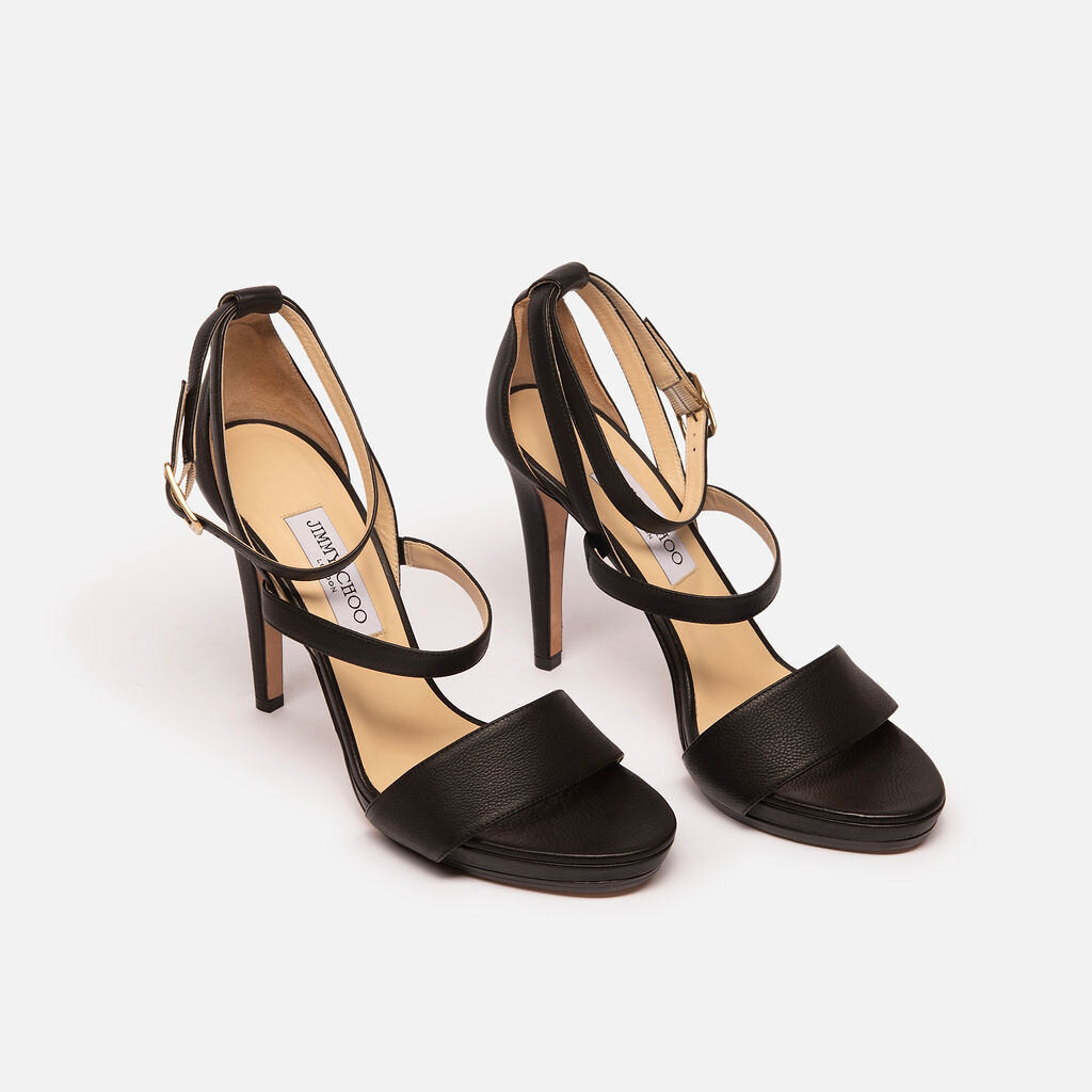 Jimmy Choo Black Leather Sandal Heel