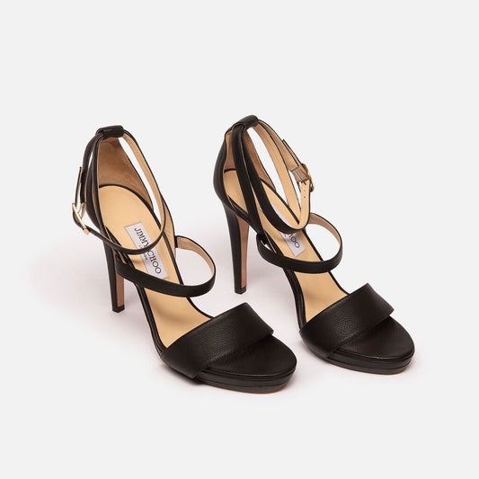Jimmy Choo Black Leather Sandal Heel