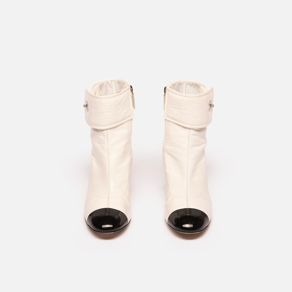 Chanel White Crinkle Leather Boot