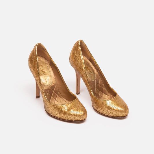 Chanel Gold Sequin Pumps