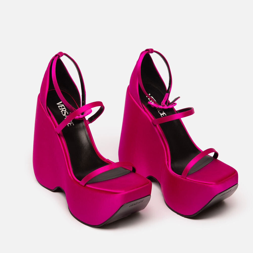 Versace Pink Satin Wedge Sandal