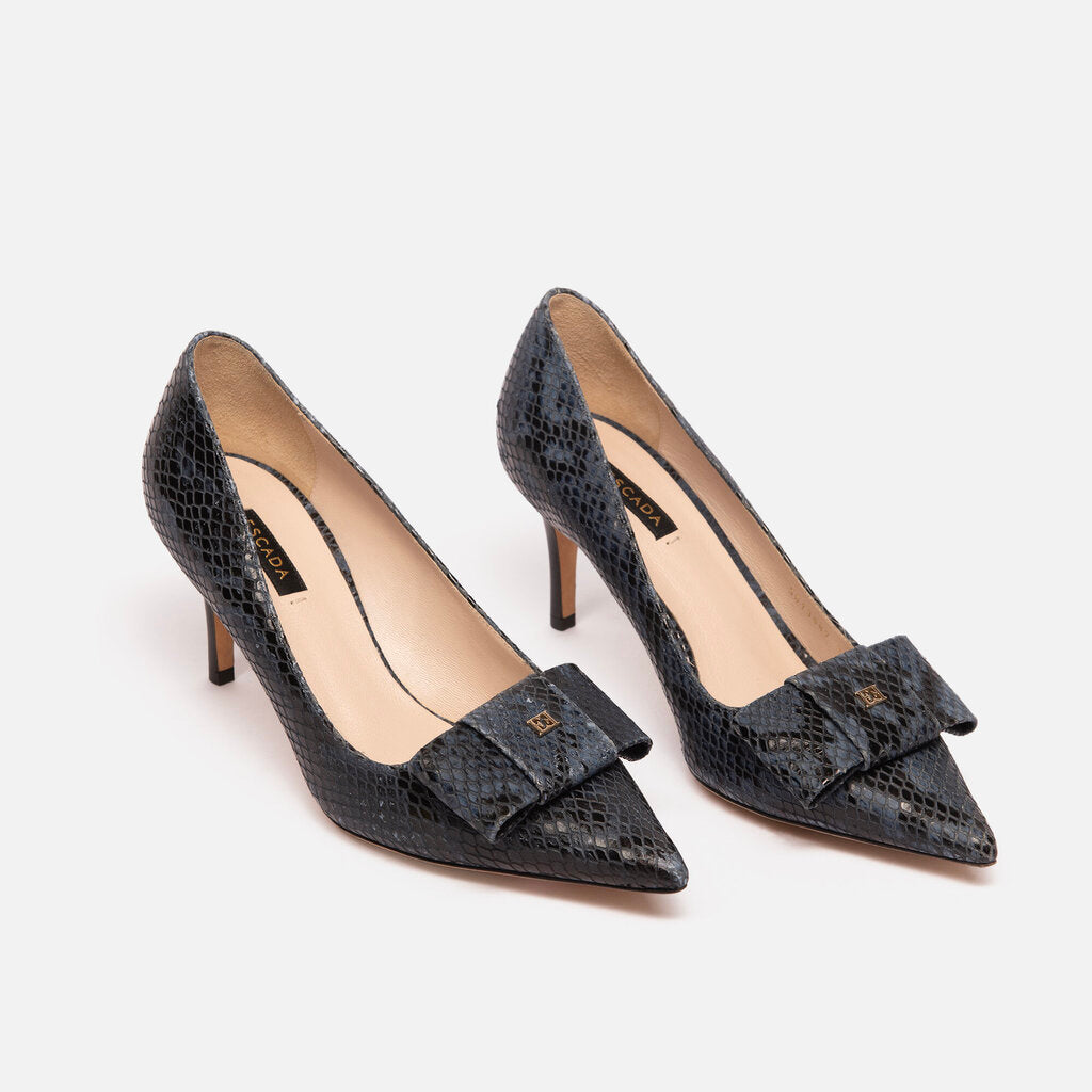 Escada Blue Snakeskin Bow Pump