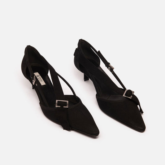 Prada Black Canvas Belted Slingbacks