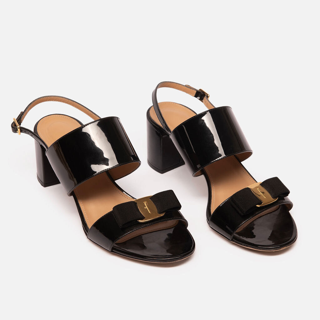 Ferragamo Bow Detail Patent Sandal