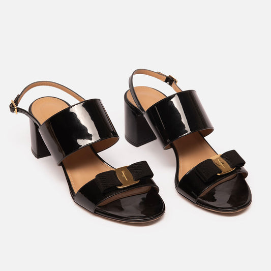 Ferragamo Bow Detail Patent Sandal
